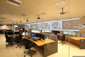 A Toroidal LHC ApparatuS (ATLAS) experiment control room at CERN